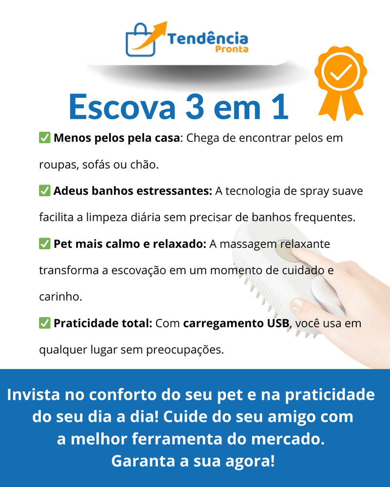 Transforme o Cuidado do Seu Pet: Escova 3 em 1 para Remoção de Pelos, Massageme e Banho