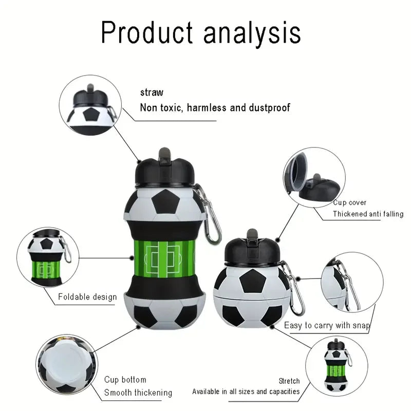 Garrafa Dobrável de Silicone para Esportes – Ideal para Futebol, Basquete e Crianças!
